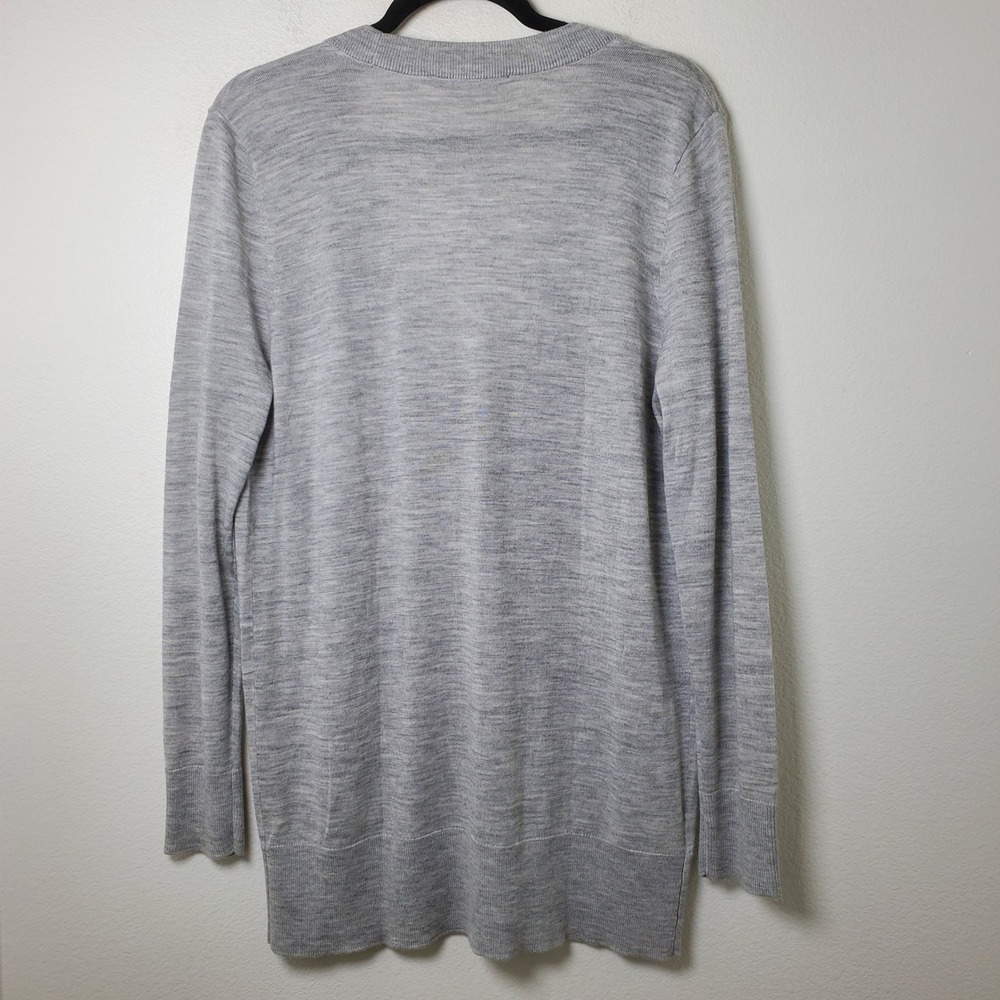 LOFT Womens Heathered Gray Cardigan Wool Blend Knit Button Up Sweater Size Large - Picture 2 of 10